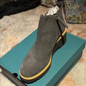 Toms Charcoal Ankle Booties with Tan Sole